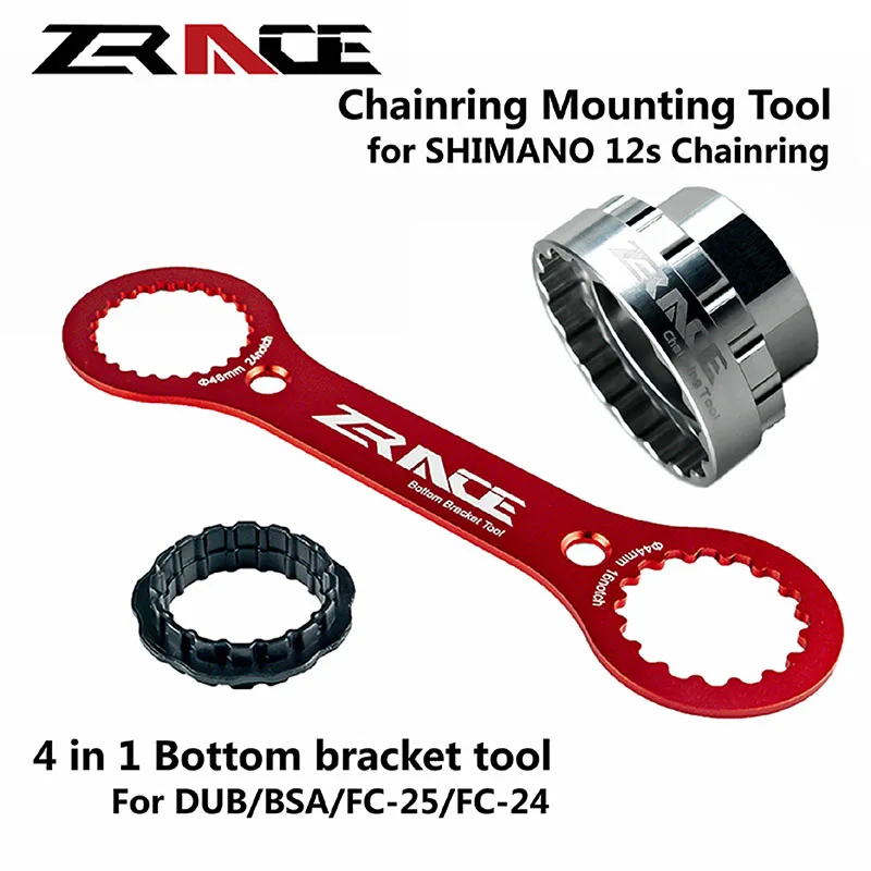 ZRACE 4 in 1 Bottom Bracket Wrench Tool And 12s Chainrings Mounting Tool, For SRAM DUB, SHIMANO BSA / FC-25 / FC-24 Bike Tools