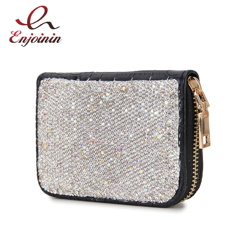 Luxury Color Diamond Pu Leather Women Short Zipper Coin Purses Black Design Clutch Wallet Female Money Credit Card Holder New