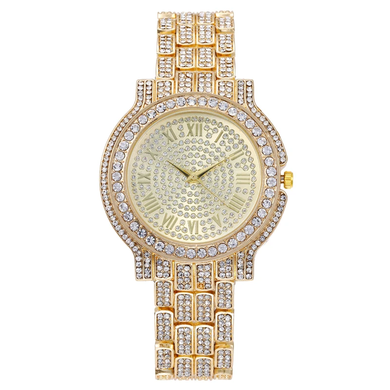 

New Fashion Luxury Gypsophila Women Rhinestone Steel Belt Bracelet Watch Ladies Dress Wristwatch Full Diamond Quartz Watch