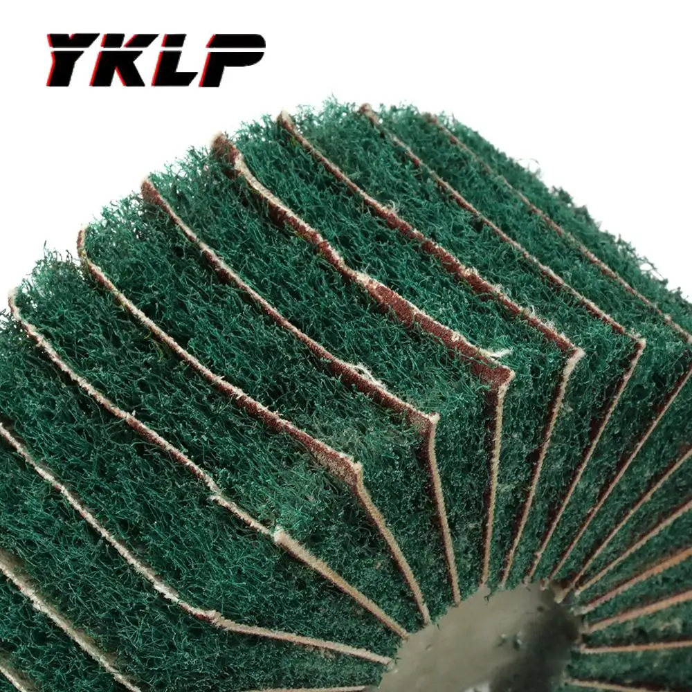 Rueda de pulido de papel de lija con solapa no tejida de 20 ~ 100 mm para vástago de metal de grano 180 de 1/4"