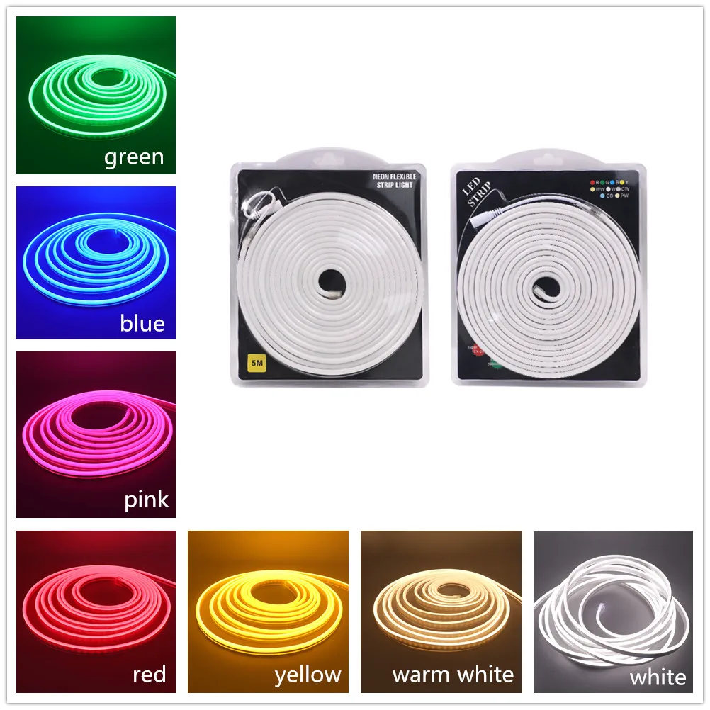 12V 24V Neon LED Strip 2835 120LEDs/m Waterproof Orange White Red Green Blue Pink Yellow Flexible Tape for Home Decor 0.5m-10m