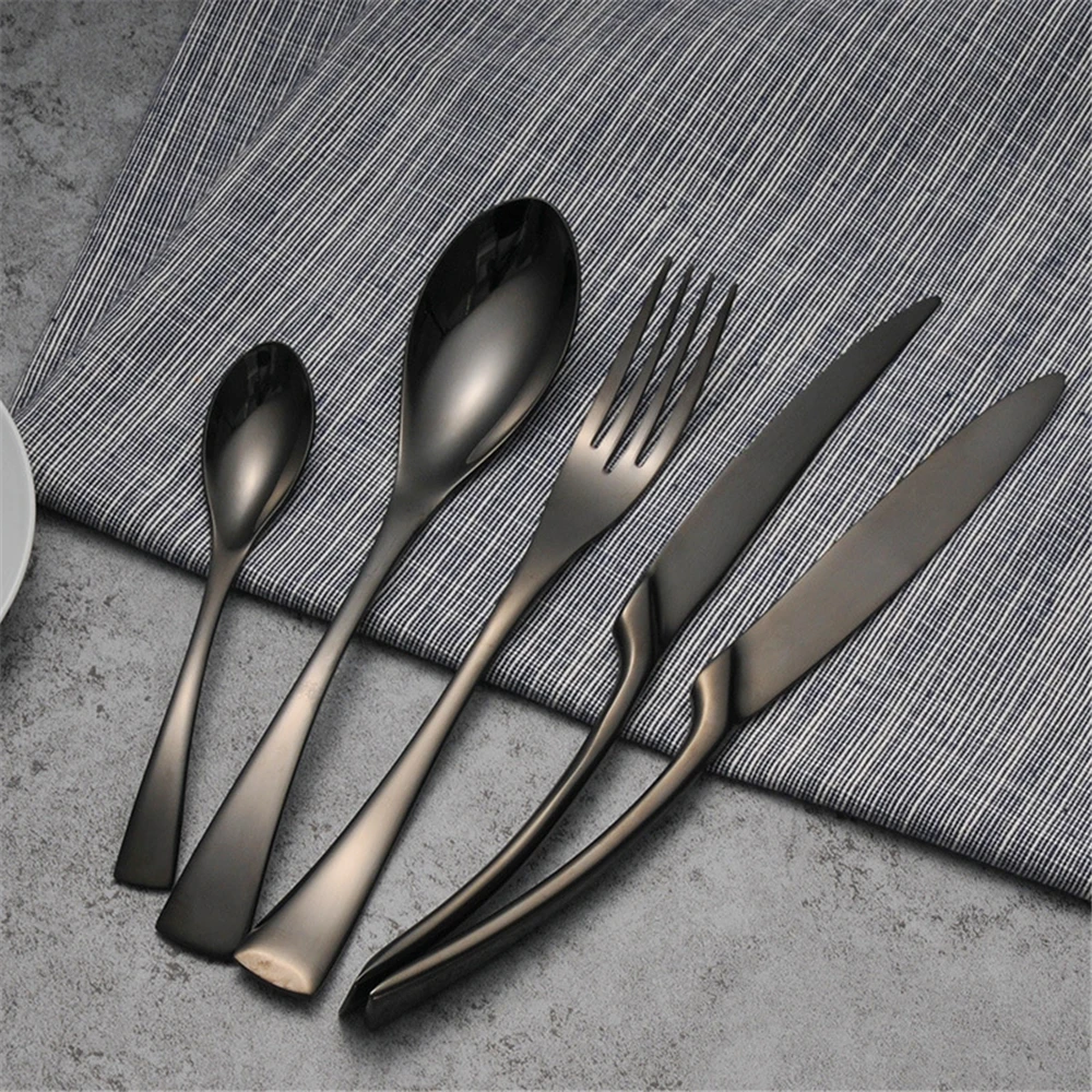 

304 Stainless Steel Black Mirror Cutlery Tableware Set Dinnerware Sets Dinner Knife Fork Teaspoon Luxury Germany kaya 5pc