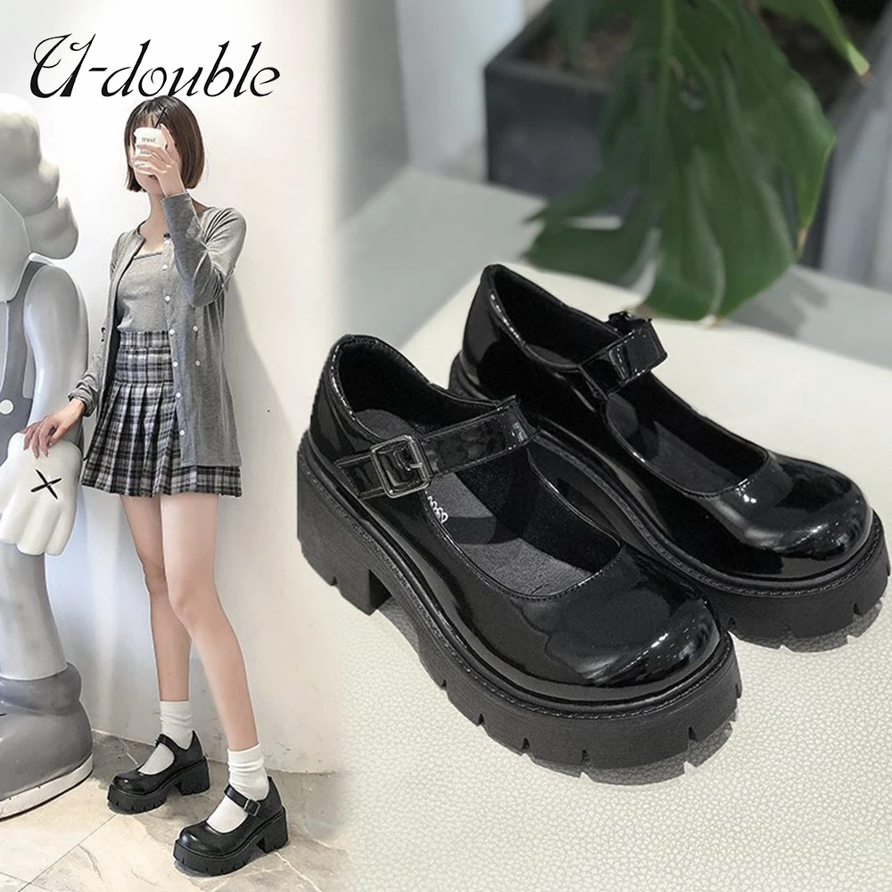 U-DOUBLE Women Shoes Japanese Style Lolita Shoes Women Vintage Soft High Heel Platform shoes College Student Mary Jane shoes