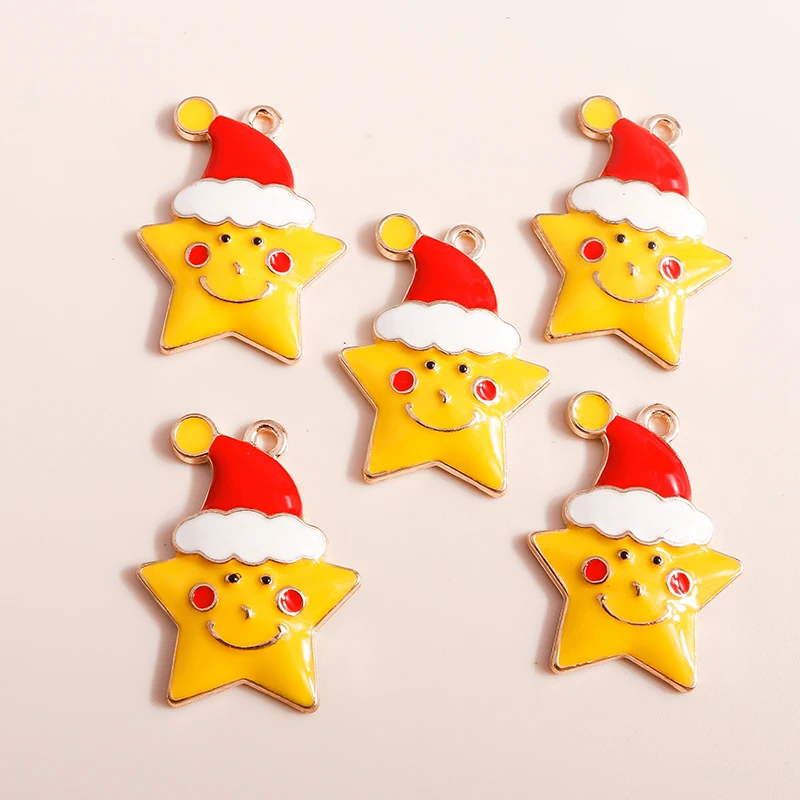 10pcs Mix Enamel Christmas Charms Noel Star Hats Santa Claus Pendants for Diy Jewelry Making Necklace Earring Making Accessories