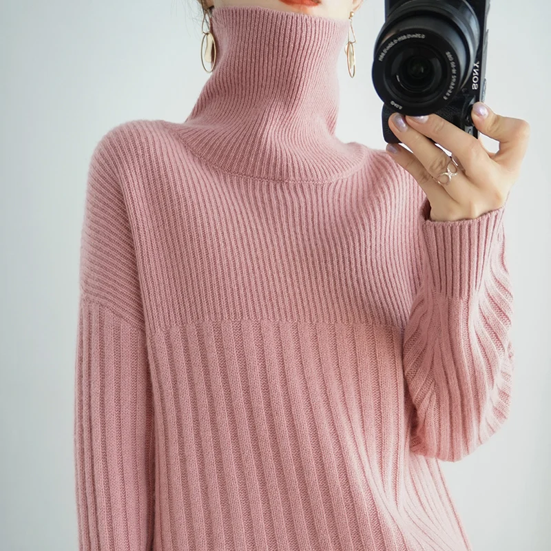 Cashmere 2021 Basic Turtleneck Women Sweaters Fall Winter Thick Warm Pullover Slim Tops Ribbed Knitted Sweater Jumper Soft Pull