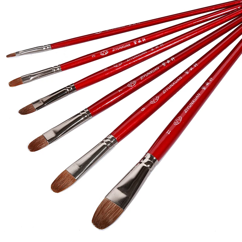 

6 шт./компл. Weasel кисть для окрашивания волос Кисть для гуаши и акварели круглая головка шлифовальный стержень из матовой древесины принадлежности художественные Кисти кисть для масляной краски