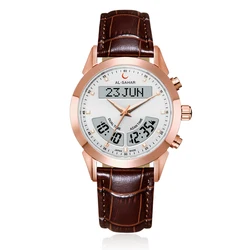 Luxury Muslim Rose Gold Azan Watch with Automatic Mosque Prayer Reminder Athan Auto-Qibla Digital Dual Time Clock AS-P012RWL/RBL