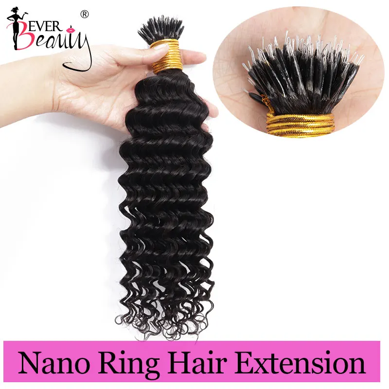 Cincin Nano Gelombang Dalam Ekstensi Rambut Mikrolink untuk Wanita 100% Bundel Jalinan Rambut Perawan Manusia Hitam Alami Cantik