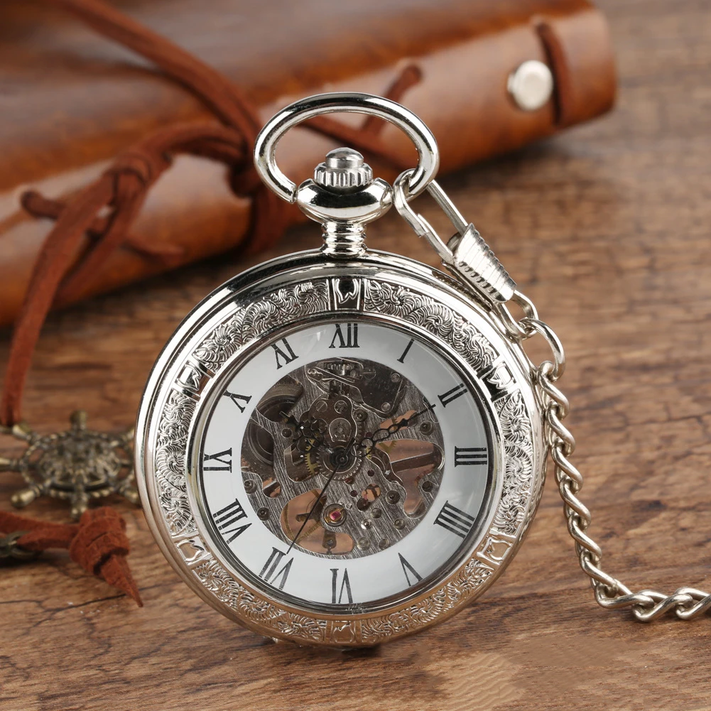 Mechanical watch gold transparent magnifying glass lace Arabic literal manual mechanical pocket watch 005