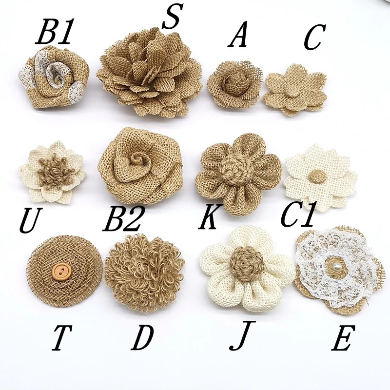 Natural Jute Burlap Ribbon flower Shoes flower hat flower Diy Wedding Christmas Decoration Accessories Festival Party Crafts