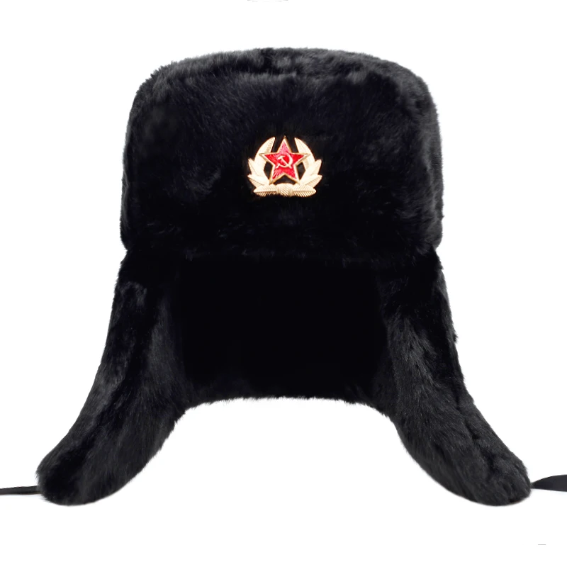 New Russian bomber cap outdoor warm earmuffs men and women universal winter ski caps military badge thickened hats