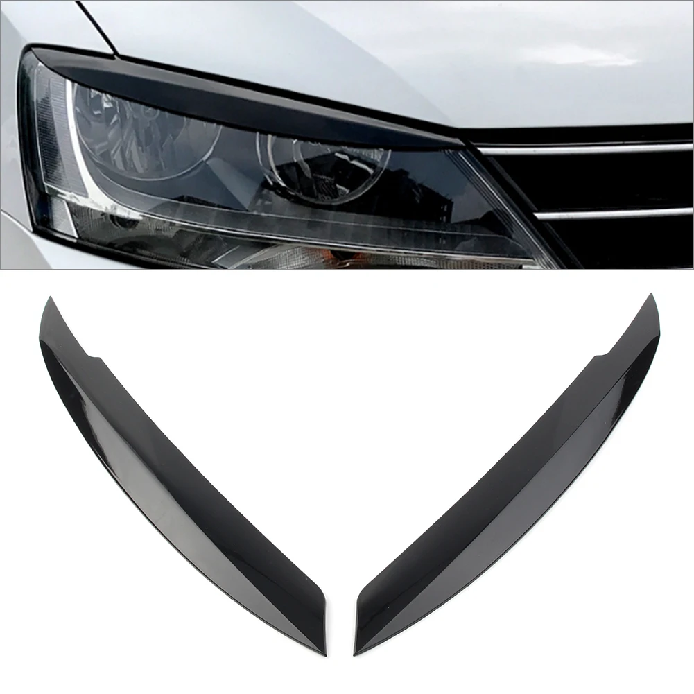 2x Car Head Light Lamp Eyelid Eyebrow ABS Trim Cover Glossy Black For VW Jetta MK6 2010 2011 2012 2013 2014 2015 2016 2017 2018