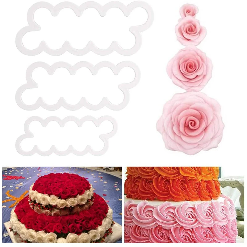 

3Pcs Rose Petal Flowers Cutter Cake Fondant Cutter Decorating Mold Sugarcraft Icing Flower Cutter Tools DIY Baking Accessories