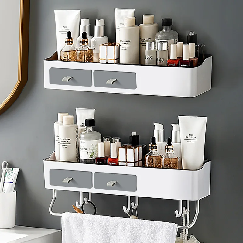 

Punch-free Bathroom Organizer Rack Shampoo Cosmetic Storage Rack Bath kitchen Towel Holder Household Items Bathroom Accessories