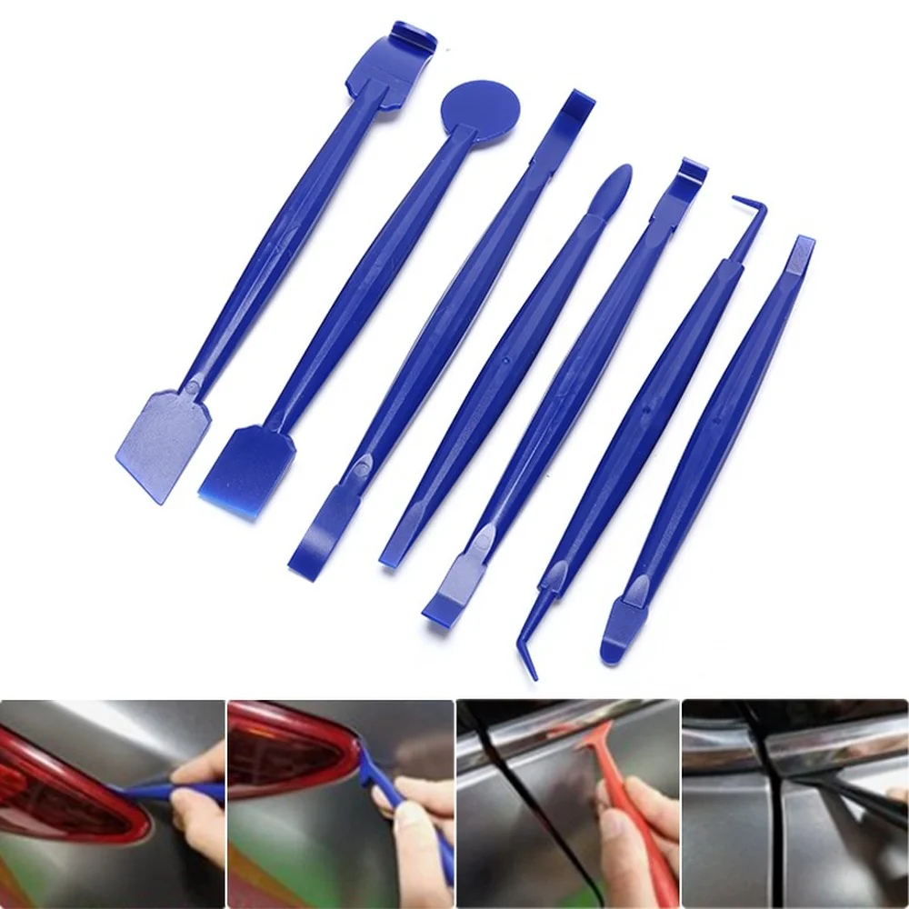 

7pc Auto Styling Vinyl Carbon Fiber Window Ice Remover Cleaning Wash Car Scraper With Felt Squeegee Tool Film Wrapping Dropshipp