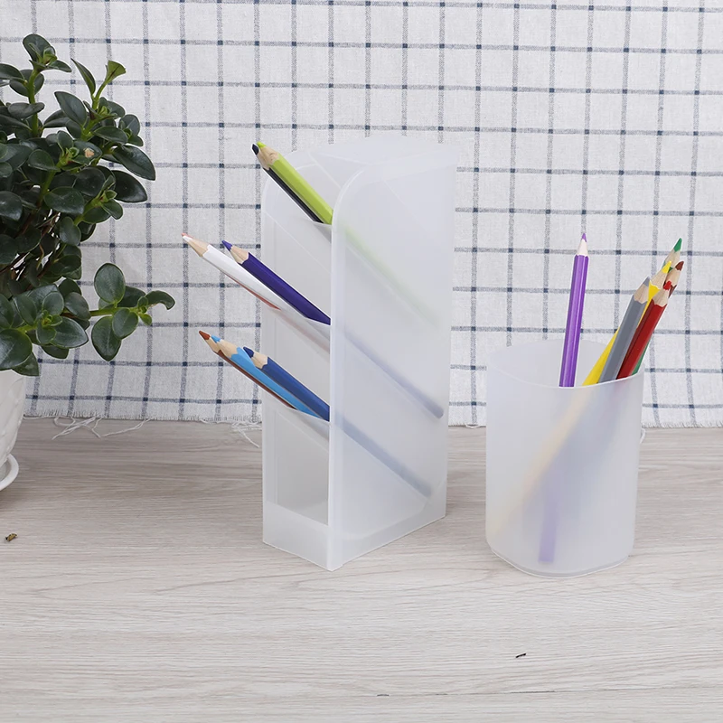 1PC เดสก์ท็อปผู้ถือปากกา Storage กล่องพลาสติกสีขาวโต๊ะดินสอ