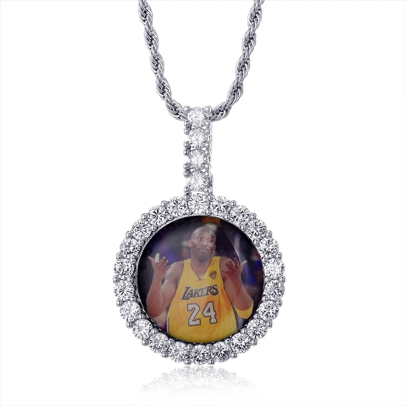 Hip Hop Round Custom Photo Medallions Iced Bling AAA+ Cubic Zirconia Personalized Necklace &Pendant For Men Jewelry Solid Back