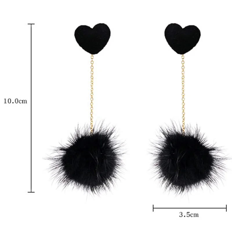 Autumn And Winter Cute Fur Ball PomPom Long Drop Earrings for Women Fashion Heart Unique Soft Pom Pom Dangle Earring Jewelry