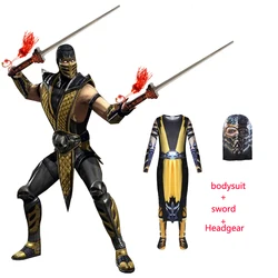 Children's Halloween easter to Play Mortal Kombat Scorpion's Revenge Costume Kid's Disguise Anime Cosplay Clothes + Headgear