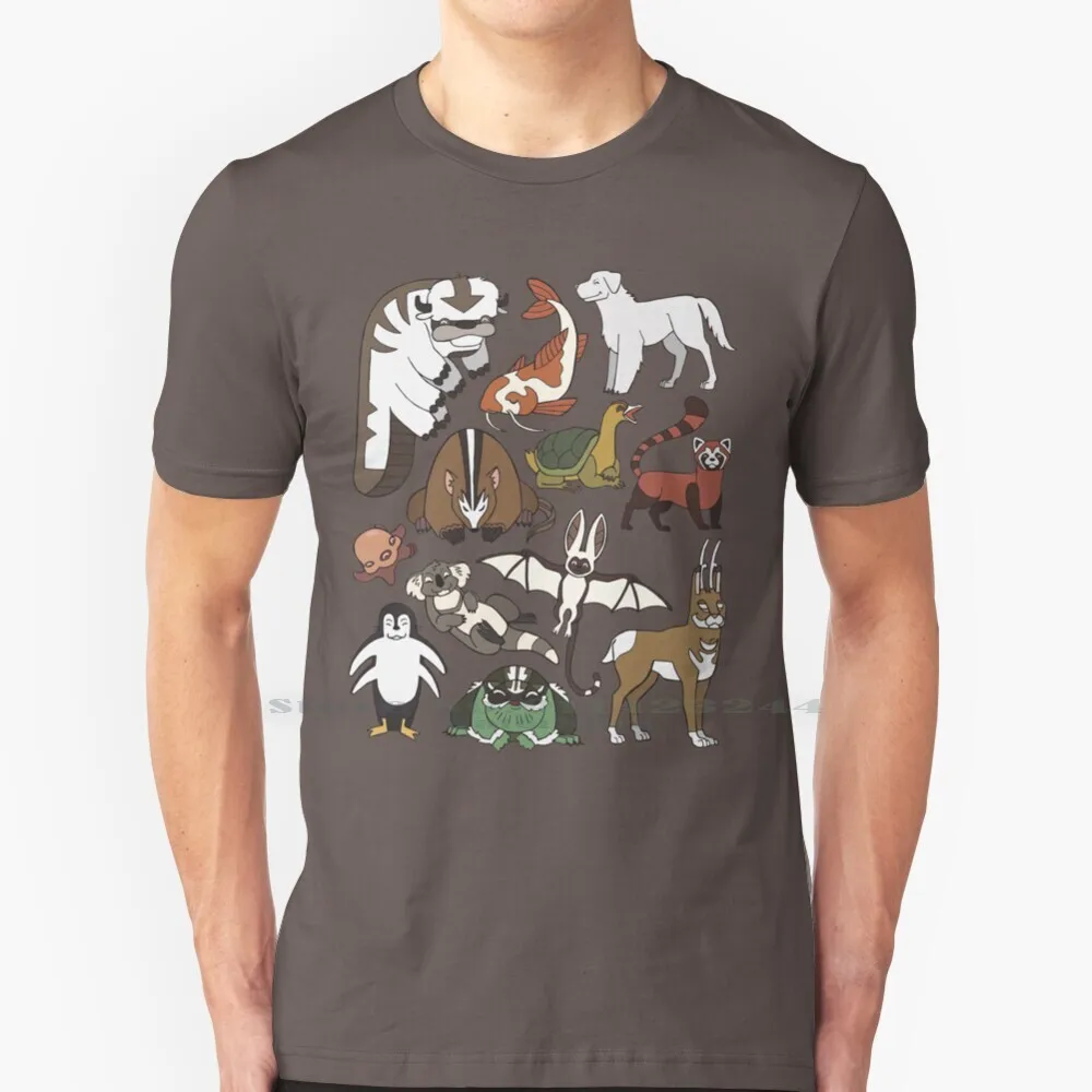 Menagerie 100% Cotton T Shirt The Last Airbender Animals Creatures Mythology A Tla Appa Sky Bison Momo Naga Pabu Badgermole