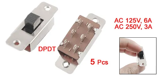 Imagen 2 del producto 5 uds encendido/apagado/encendido 3 posiciones DPDT 2P3T PCB Panel interruptor deslizante 6A/125V 3A/250V AC