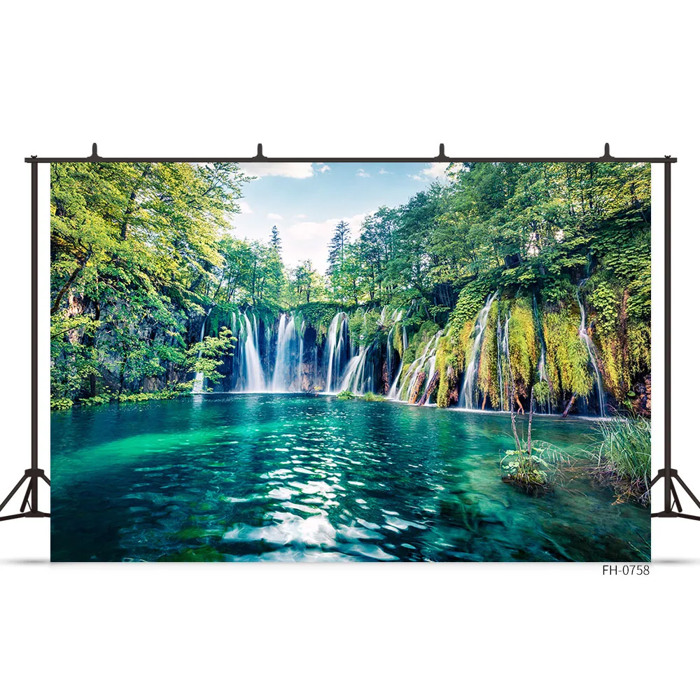 Natural Landscape Waterfall Lake Spring Trees Green Nature Scenic Baby Photography Backdrops Vinyl Backgrounds For Photo Studio