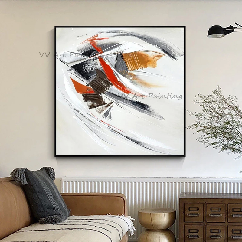 Dynamic Brush Abstract Hand Painted Acrylic Canvas Oil Paintings, Palette Knife Geometric Art, No Framed Dining Room Decor
