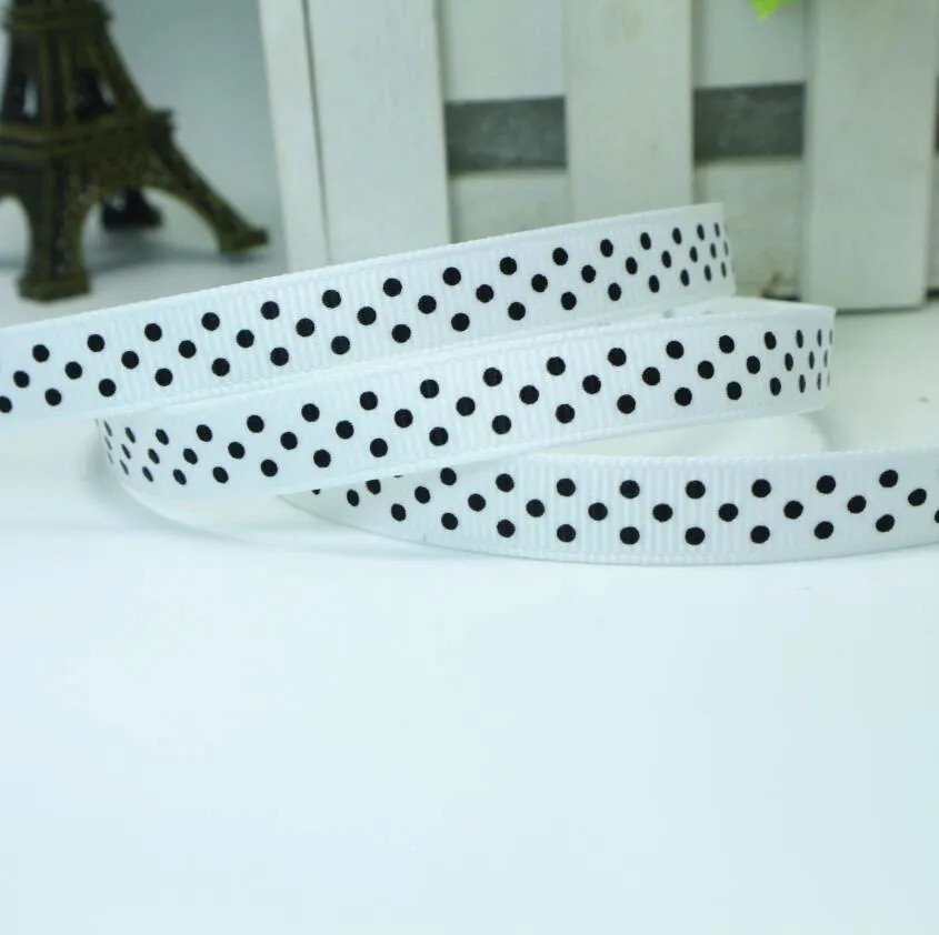 5Yards/Lot 3/8''(10MM) White Polka Dots Printed Grosgrain Ribbon Tape Ribbons For DIY Crafts Diy Accessories