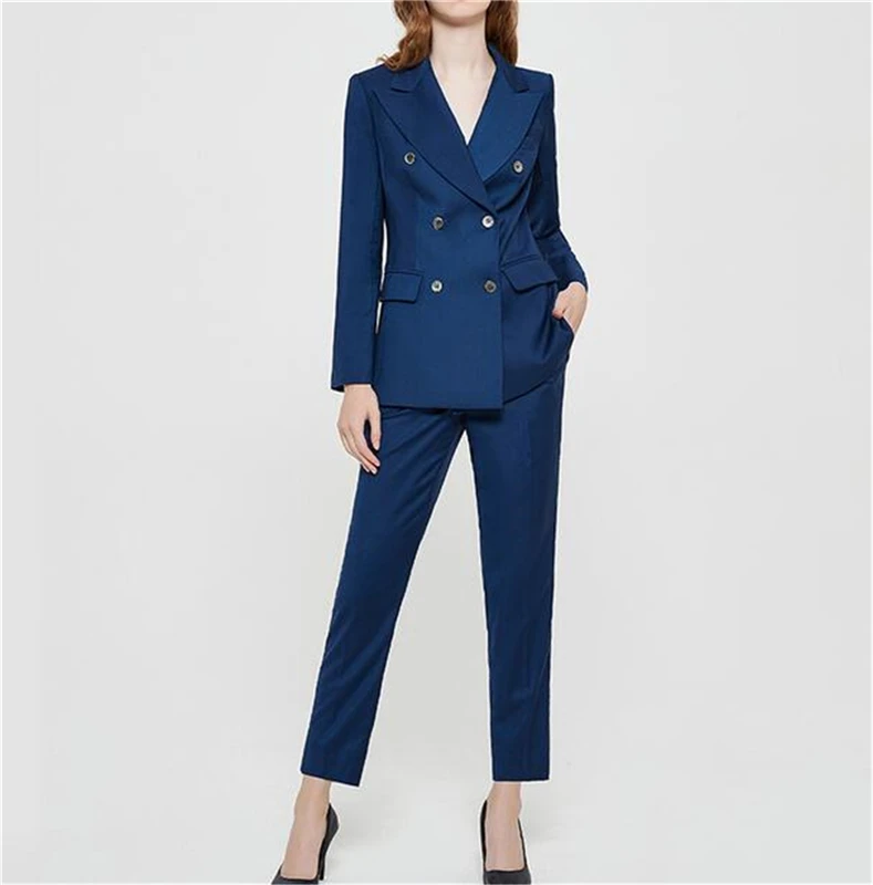 

Tesco Women's Business Suits 2 Piece Jacket and Pants Pantsuit For Female Blue Full Sleeve Blazer Coat For Autumn ropa de mujer