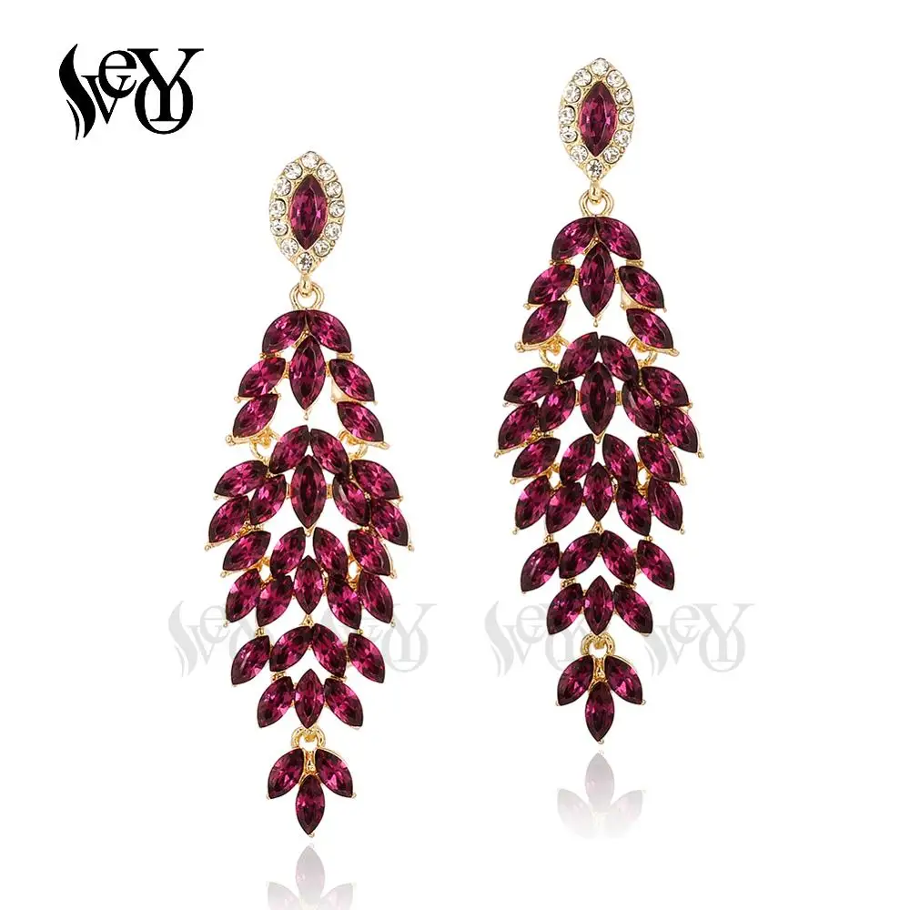 VEYO Luxury Long Crystal Drop Earrings Bridal Wedding Party Dress Dangle Earrings for Women Fashion Jewelry Gift