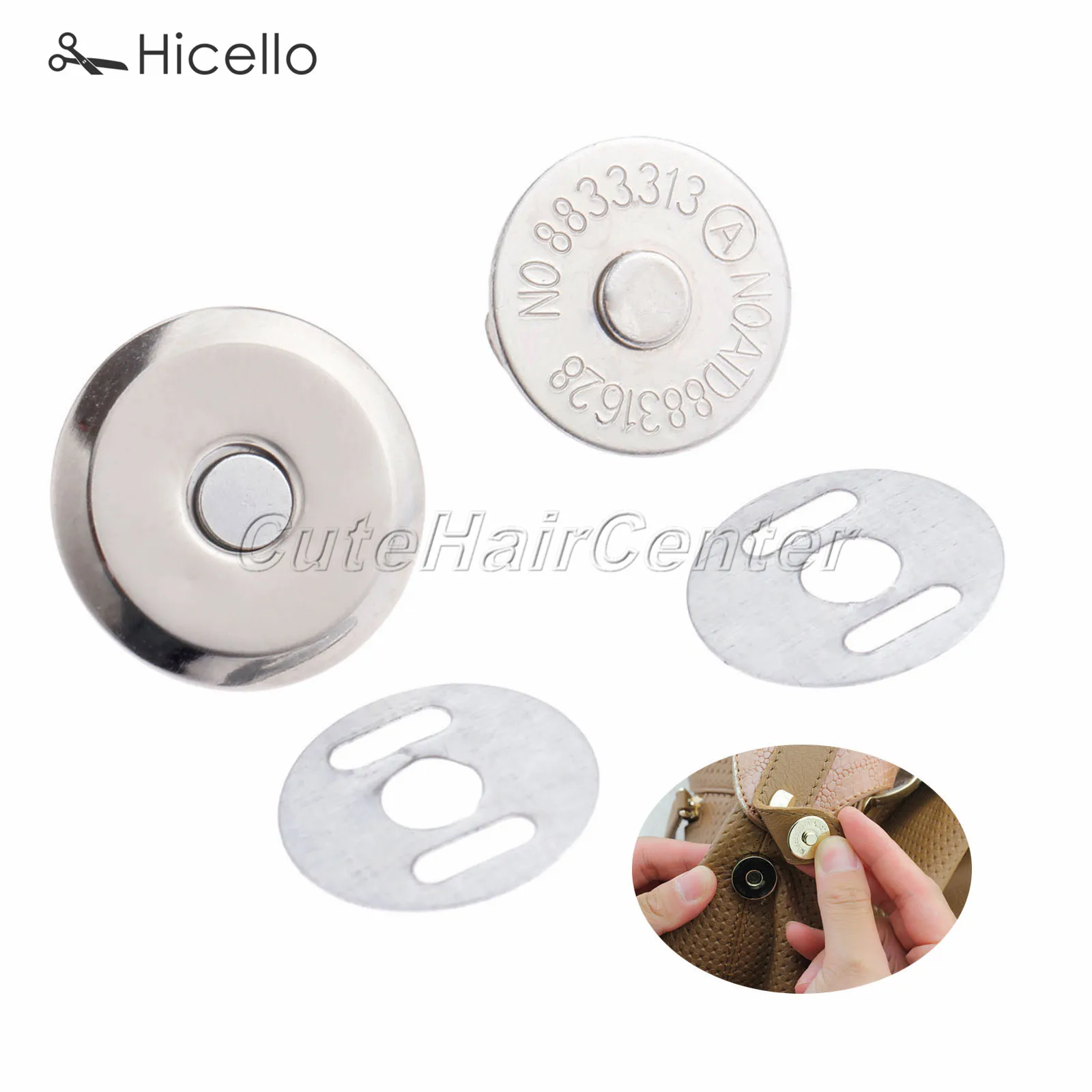 10 sets Metal Magnetic Snaps 16mm/18mm Buckles Buttons Press Decoration for Sewing Clothing Bag Purses Silver Hicello