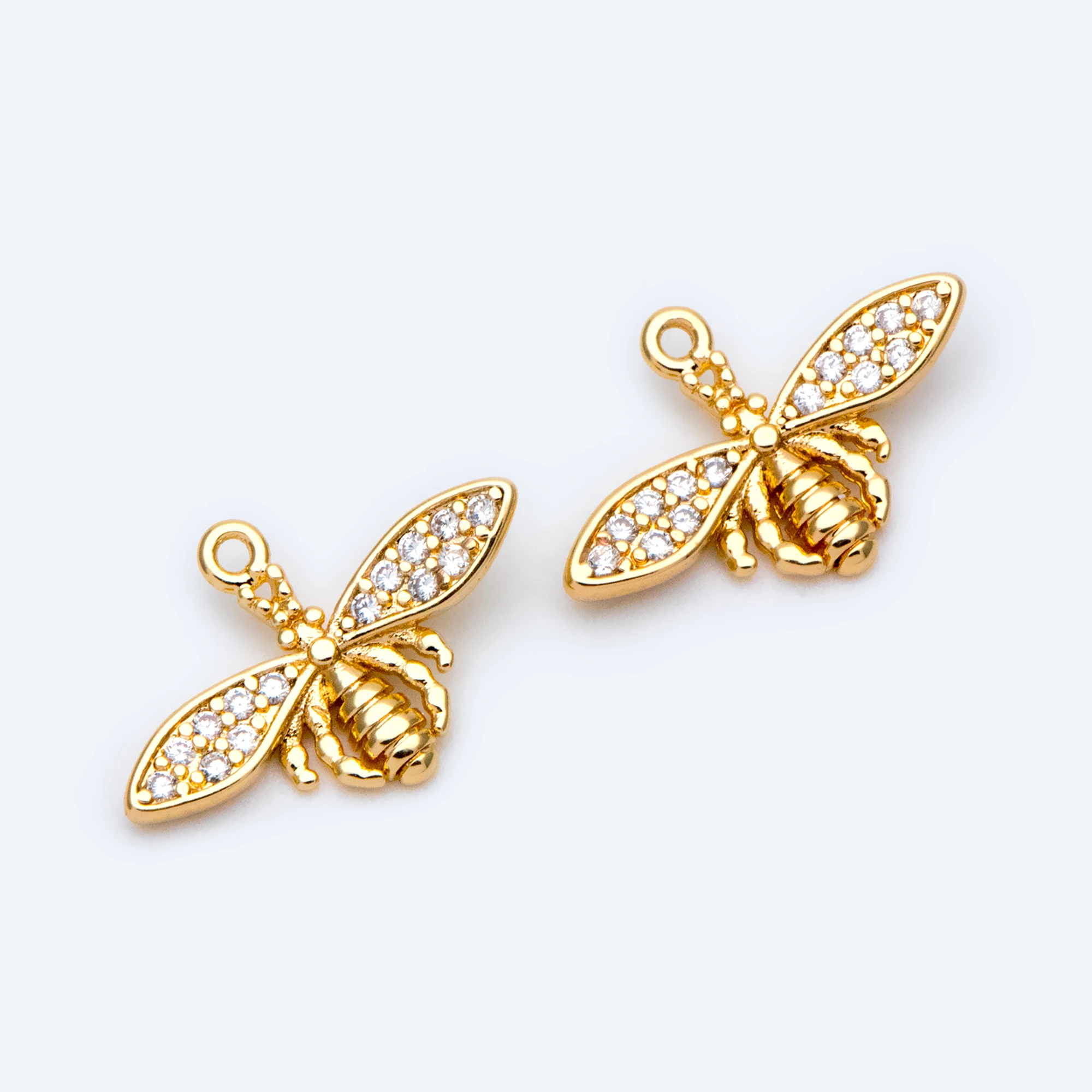 

10pcs CZ Paved Bee Charm 18.5x12mm, 18K Gold Plated Brass, Bee Pendants For Jewelry Making Findings DIY (GB-1407)