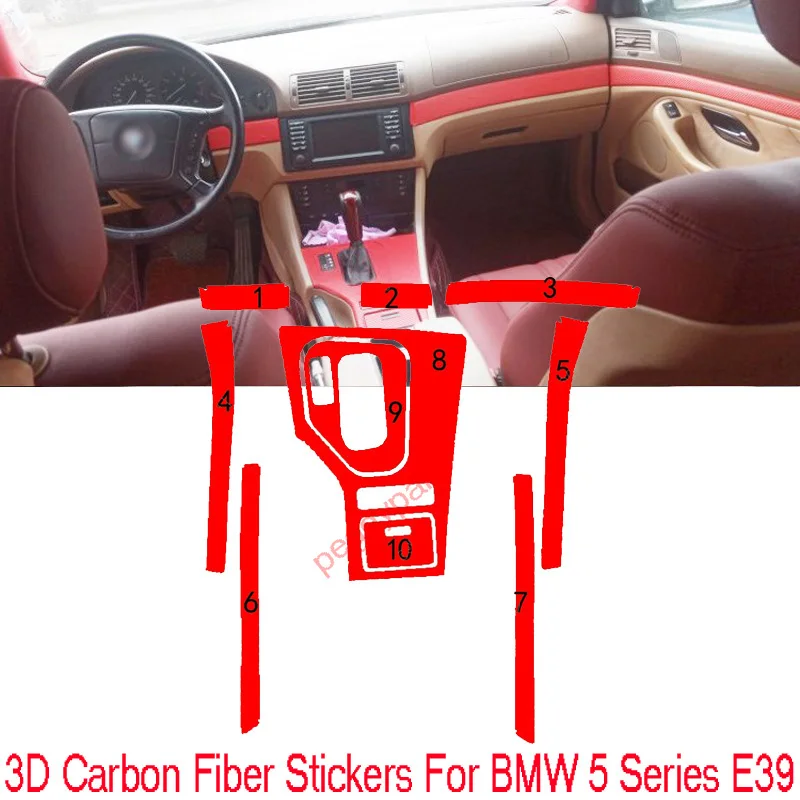 3D Carbon Fiber Car Interior Center Console Color Change Molding Sticker Decals For BMW 5 Series E39 2000-2005