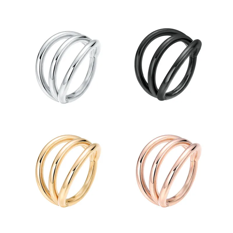 

Hoop Earrings Stainless Steel Three Ring Splicing Nose Ring Fashion Body Piercing Jewelry Huggie Female Hoops For Men