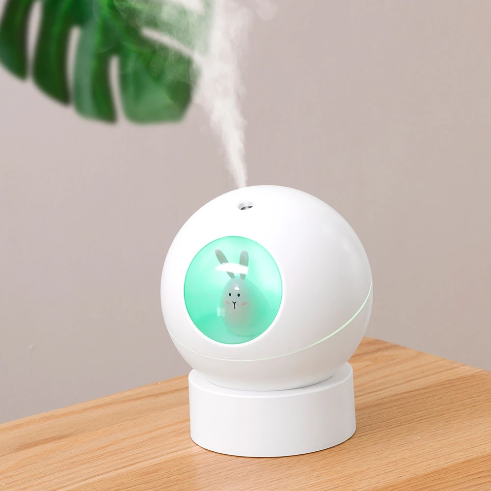 USB Space Rabbit Air Humidifier Purifier with 7 Color LED Lamp for Home Desktop Ultrasonic Cool Mist Maker Aroma Diffuser 230ml