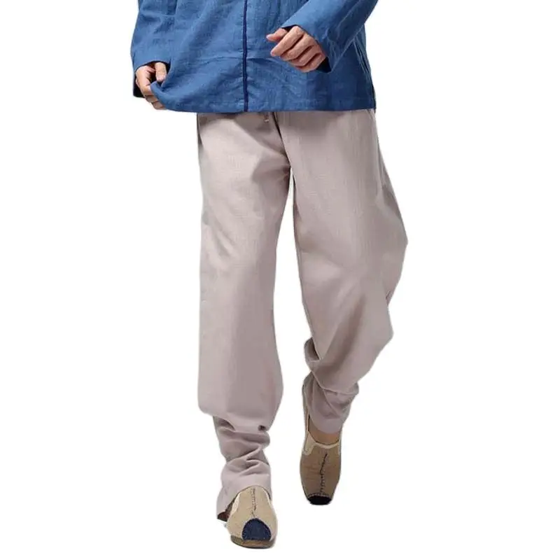 

Men Casual Pants Linen Cotton Trousers Loose Baggy Chinese Style Elastic Waist Hip Hop Harem Pants Tappered Joggers