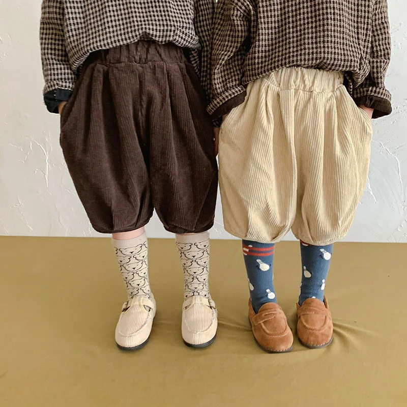 Knee Length Girls Boys Corduroy Pants Fashion Kids Trousers