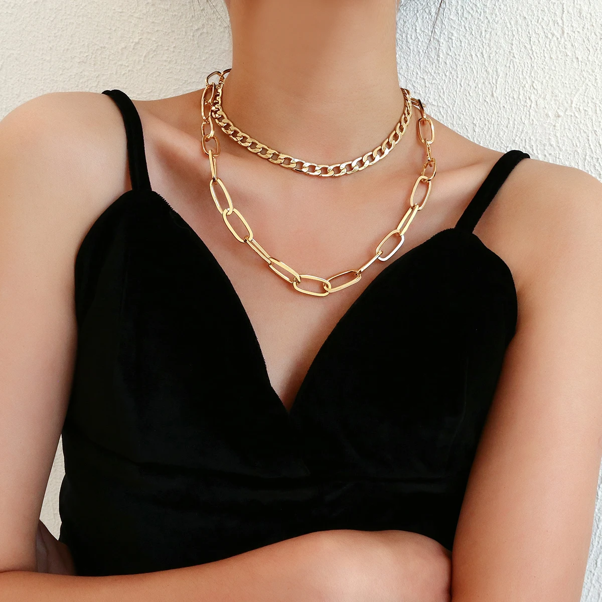 Flashbuy Trendy Gold Color Chain Choker Necklace for Women Chunky Multi-layer Chain Alloy Neckalce Party Jewelry Gift