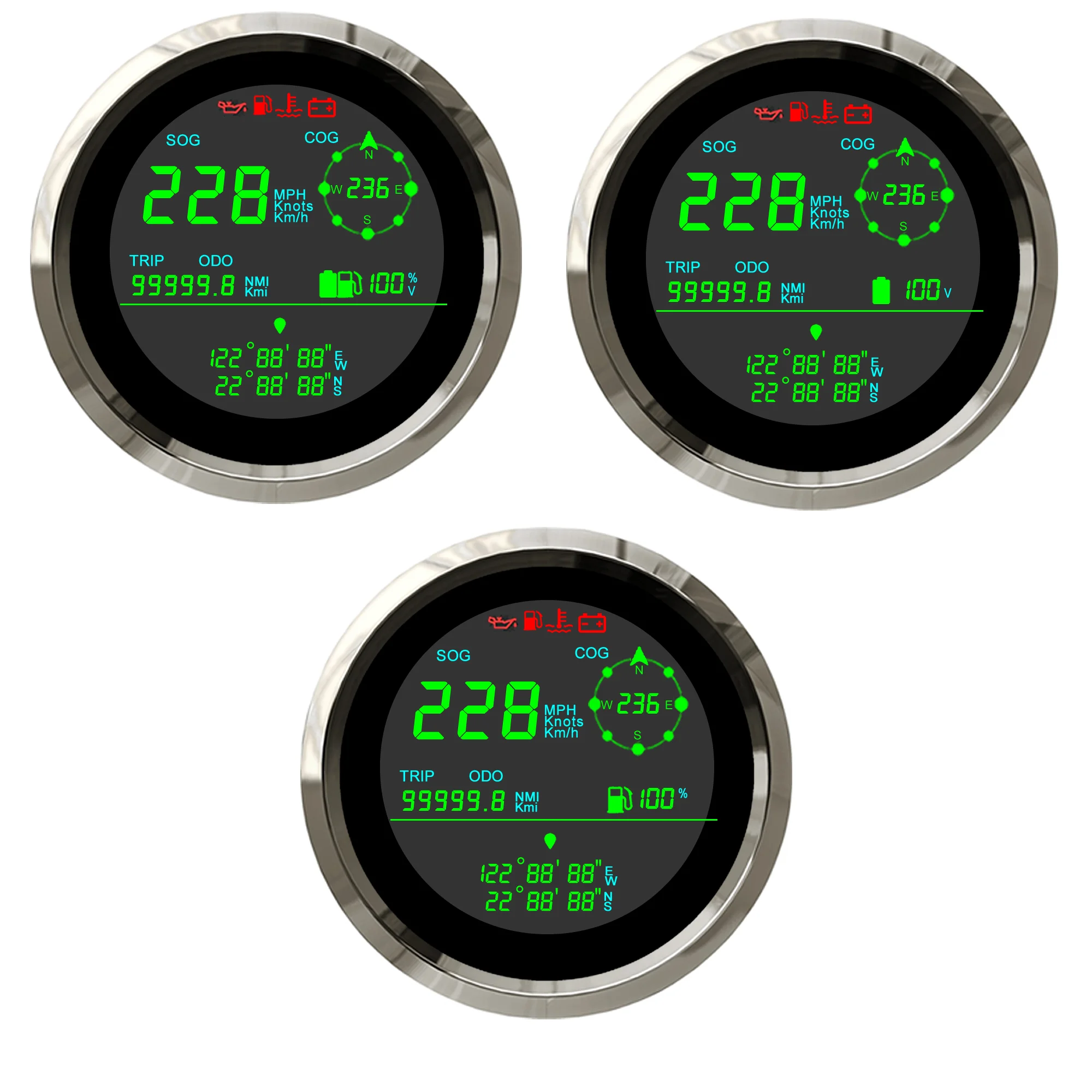 3 IN 1 85mm GPS Speedometer With Antenna Tachometer Voltmeter Fuel Gauge 7 Color Light For Motorcycle Boat Car Truck Speed Meter 