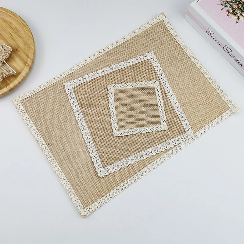 1Pc Creative Jute Placemats Photo Prop Decoration Table Placemat Resistant Heat Non-Slip Home Linen Fabric Washable Bowl Cup Mat