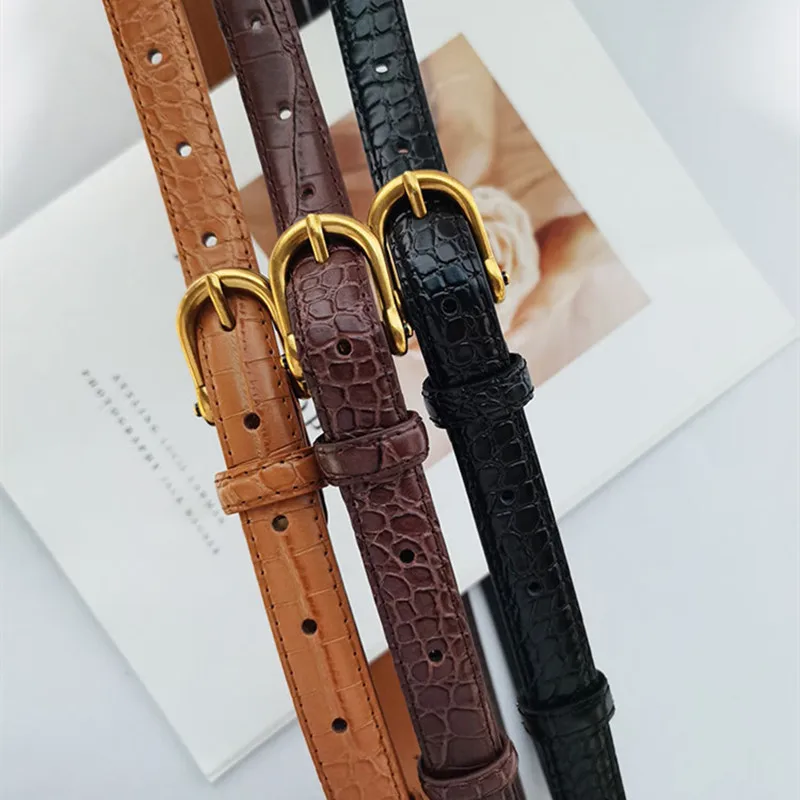 

Fashion Simplicity Women Retro Genuine Leather Crocodile Pattern Belts Vintage Golden Buckle Elegant Straps Jeans Waistband53001