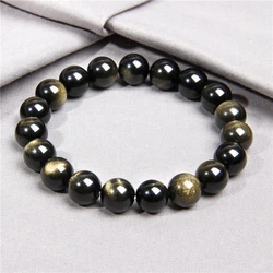 Gold Color Obsidian Bracelet Men Black Natural Stone Beaded Women Men Braslet For Male Yoga Hand Jewelry Accessories Wristband