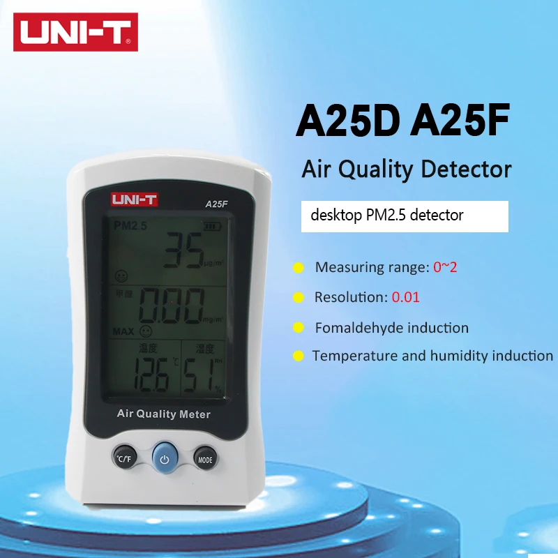 

UNI-T UNIT A25D/A25F benchtop PM2.5 Meter Desktop Rechargeable Formaldehyde Detector Air Quality Measurement 0~500ug/Cubic