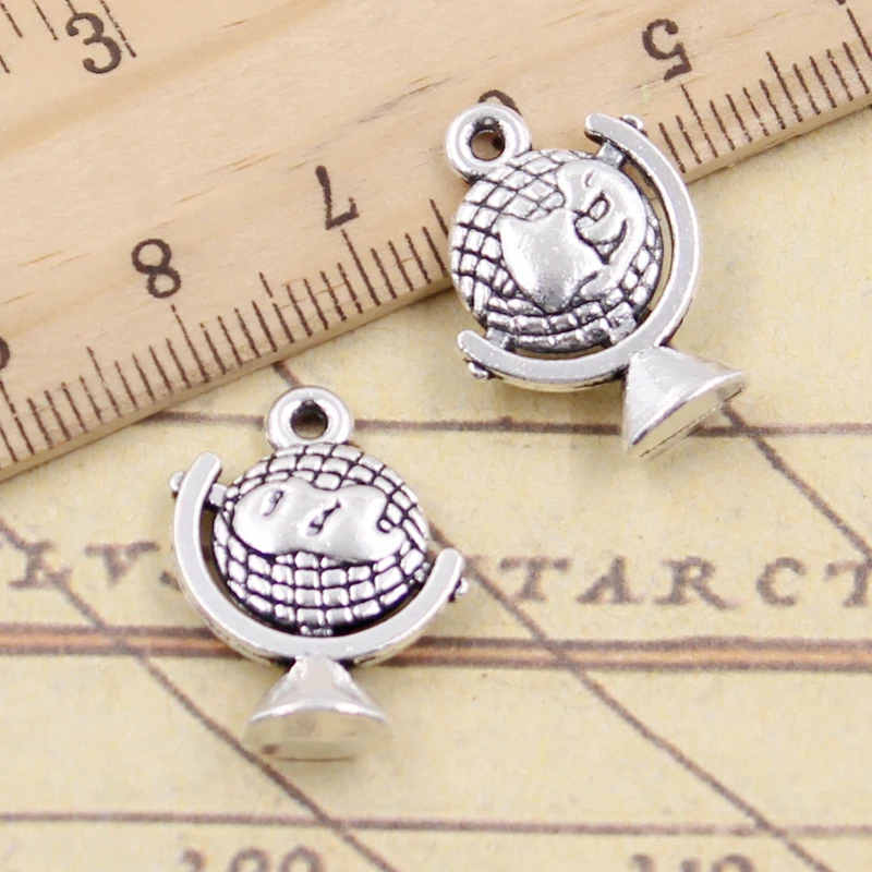 10pcs Charms Earth Globe Planet 21x15mm Tibetan Silver Color Pendants Antique Jewelry Making DIY Handmade Craft