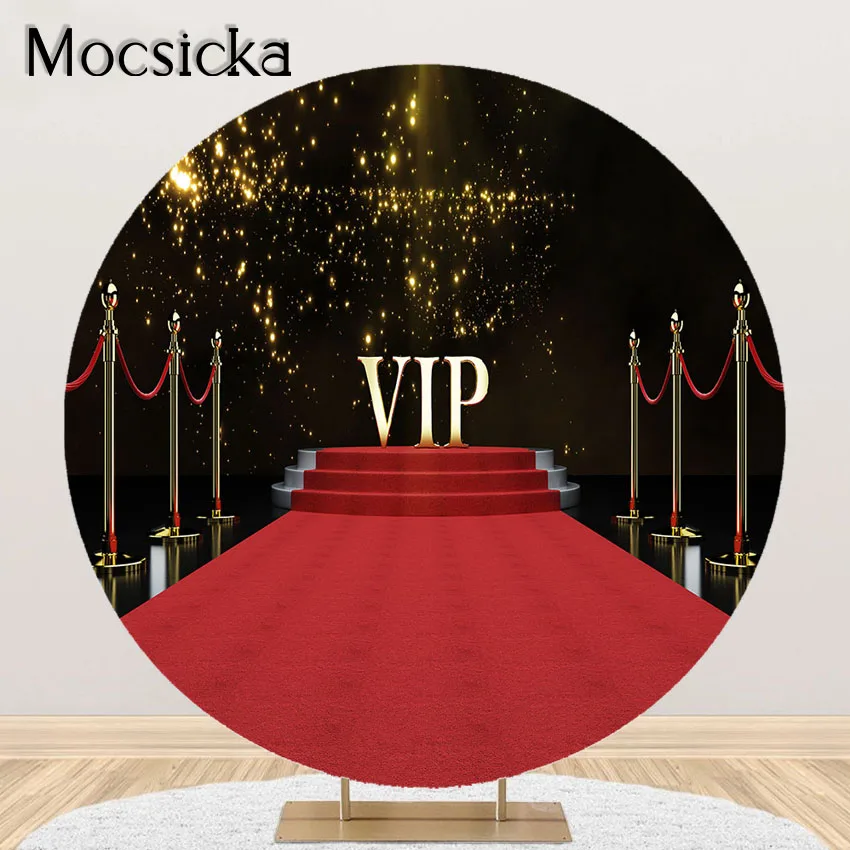 Mocsicka Red Carpet VIP Backdrop VIP Stage Stairs PartyBirthday Party Decorations Round Elastic Circle Cover Photoshoot