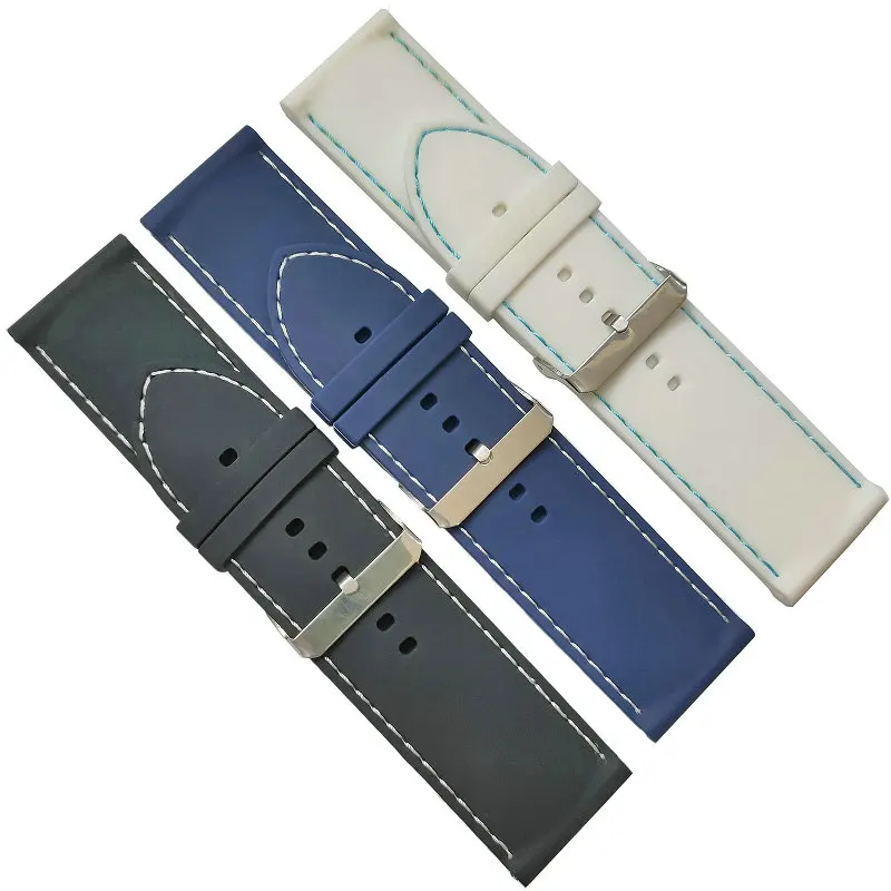 30mm Contrast Stitching Silicone Rubber Watch Band Black Blue White Stitched Strap for Mens Casual Watches DIESEL