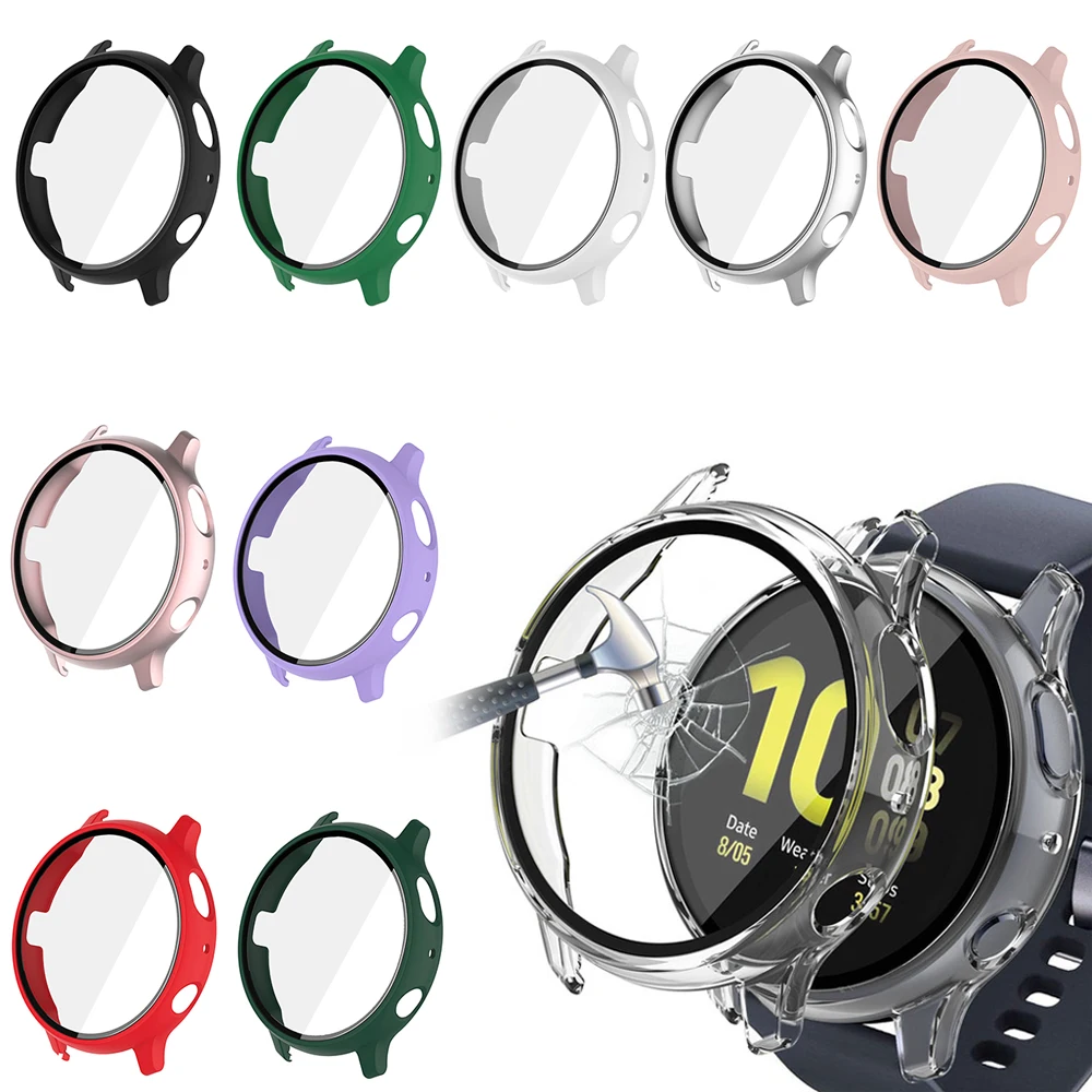 Case+Glass For Samsung Galaxy Watch Active 2 44mm 40mm Cover Bumper Accessories Protector Full Coverage Matte Screen Protection