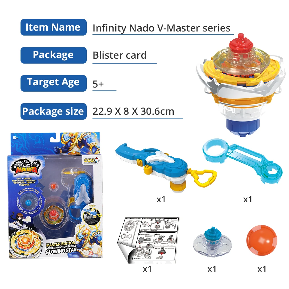 Infinity Nado 5 Master Series Glowing Star Spinning Tops Non Stop Battle Gyro With Magnetic Launcher Cartoon Kids Toys