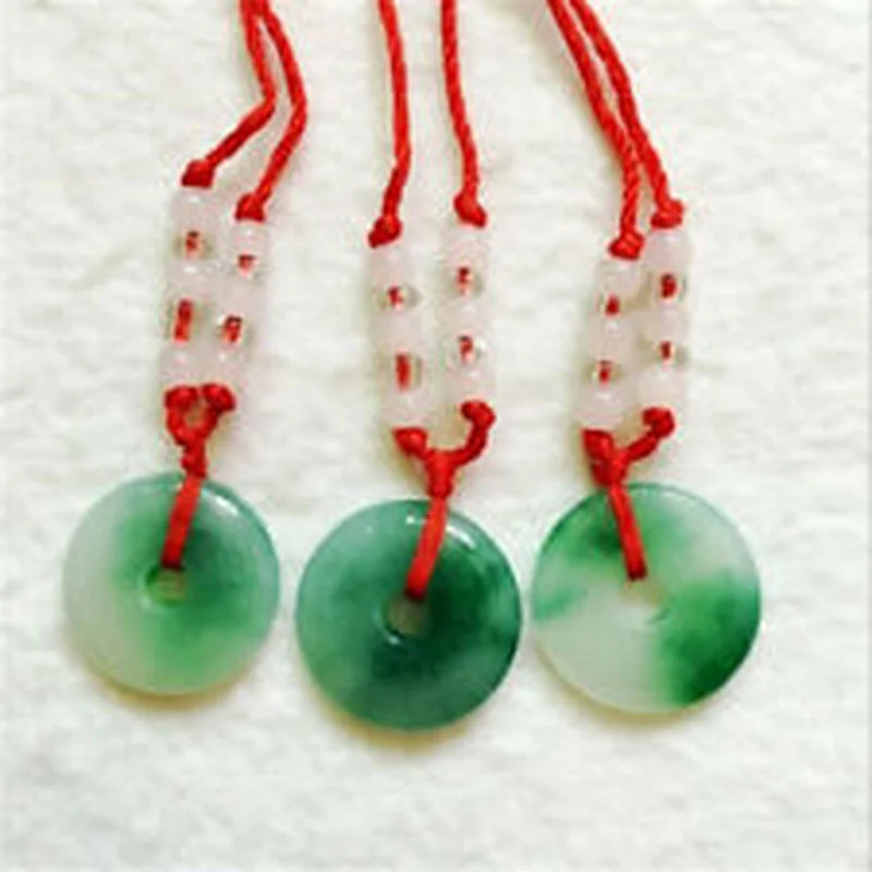 

10pcs China hand-carved white green jade Pendant Round Safety necklace