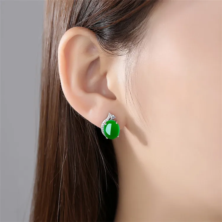 Pendientes de plata 100% 925 para mujer, aretes de piedra preciosa, Jade, Esmeralda, calcedonia Natural, diamante, turquesa, granate, 925